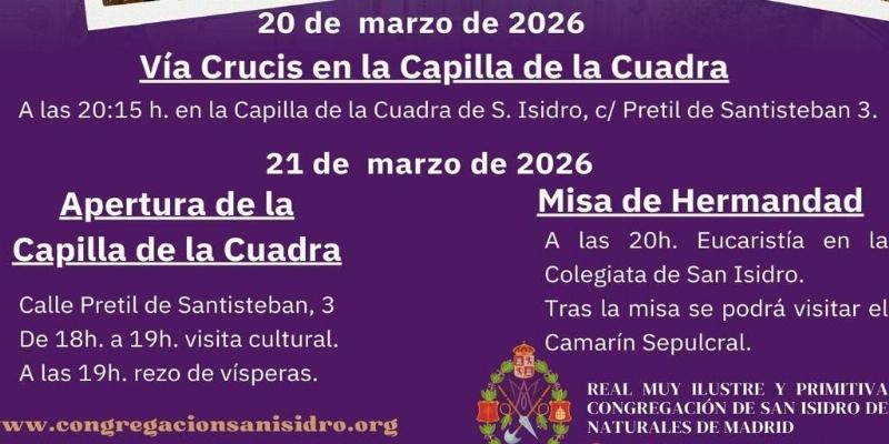 La Congregación de San Isidro de Madrid celebra sus actos mensuales: visita a la Capilla de la Cuadra del santo, misa en la Colegiata y oración en la Capilla de la Inmaculada
