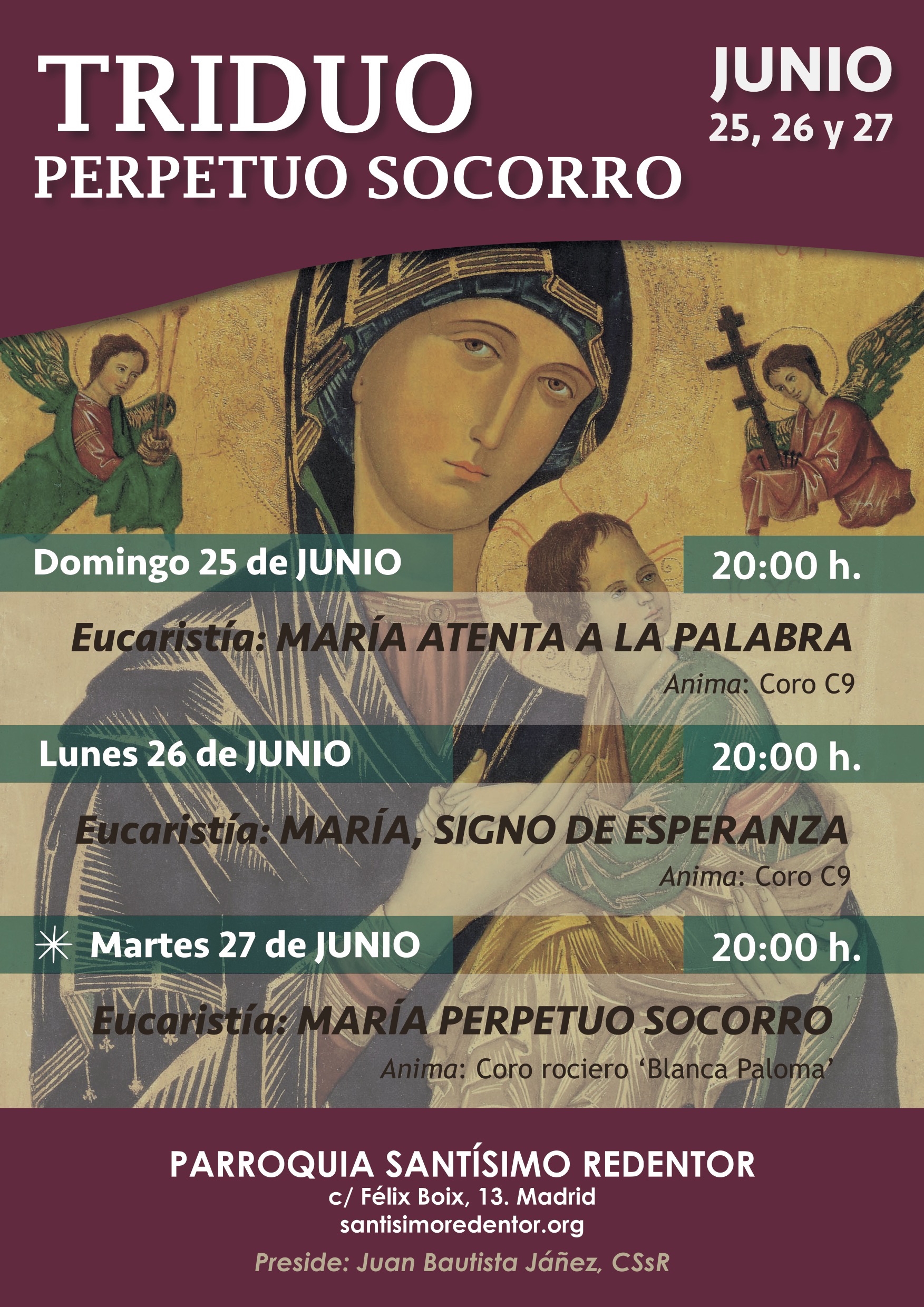 Triduo en honor a Nuestra Señora del Perpetuo Socorro en Santísimo Redentor