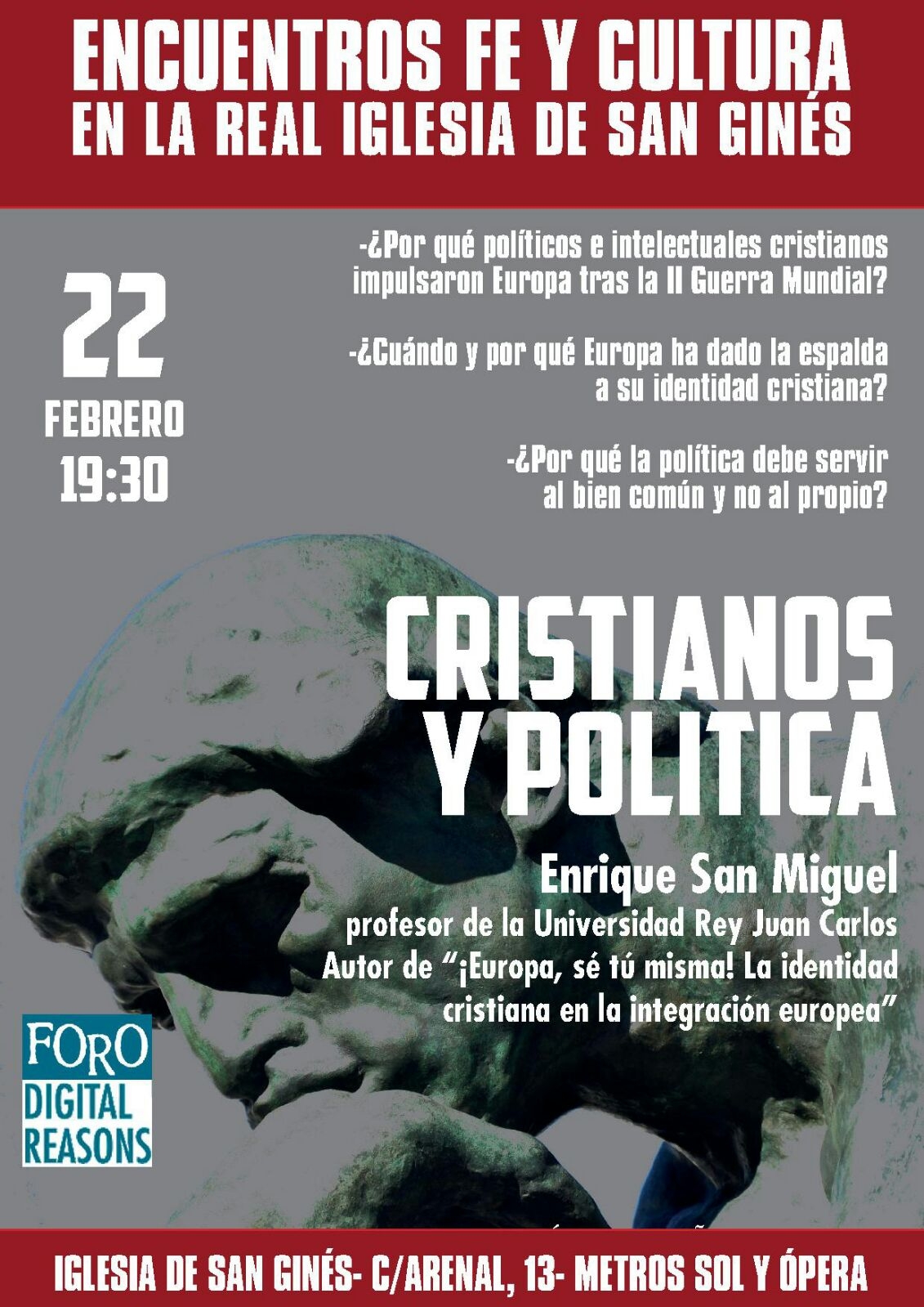 El profesor Enrique San Miguel habla de cristianos y política en la iglesia de San Ginés