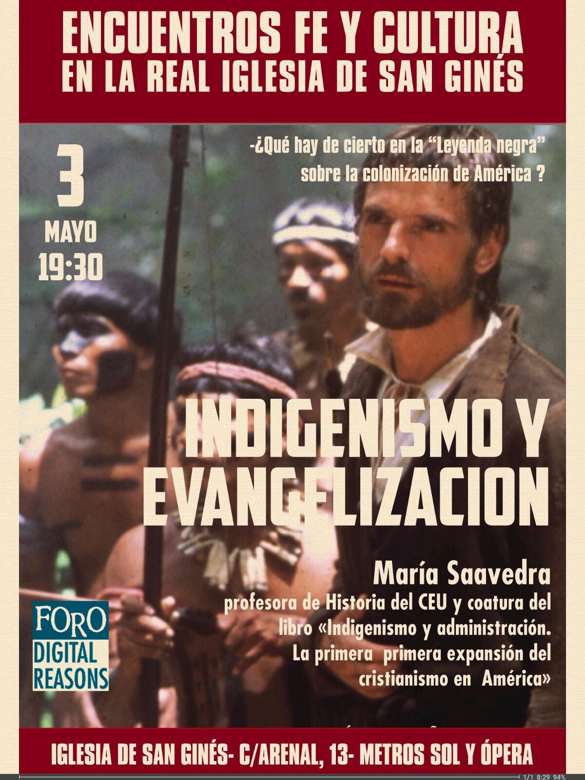 La iglesia de San Ginés acoge una conferencia sobre 'Indigenismo y evangelización'