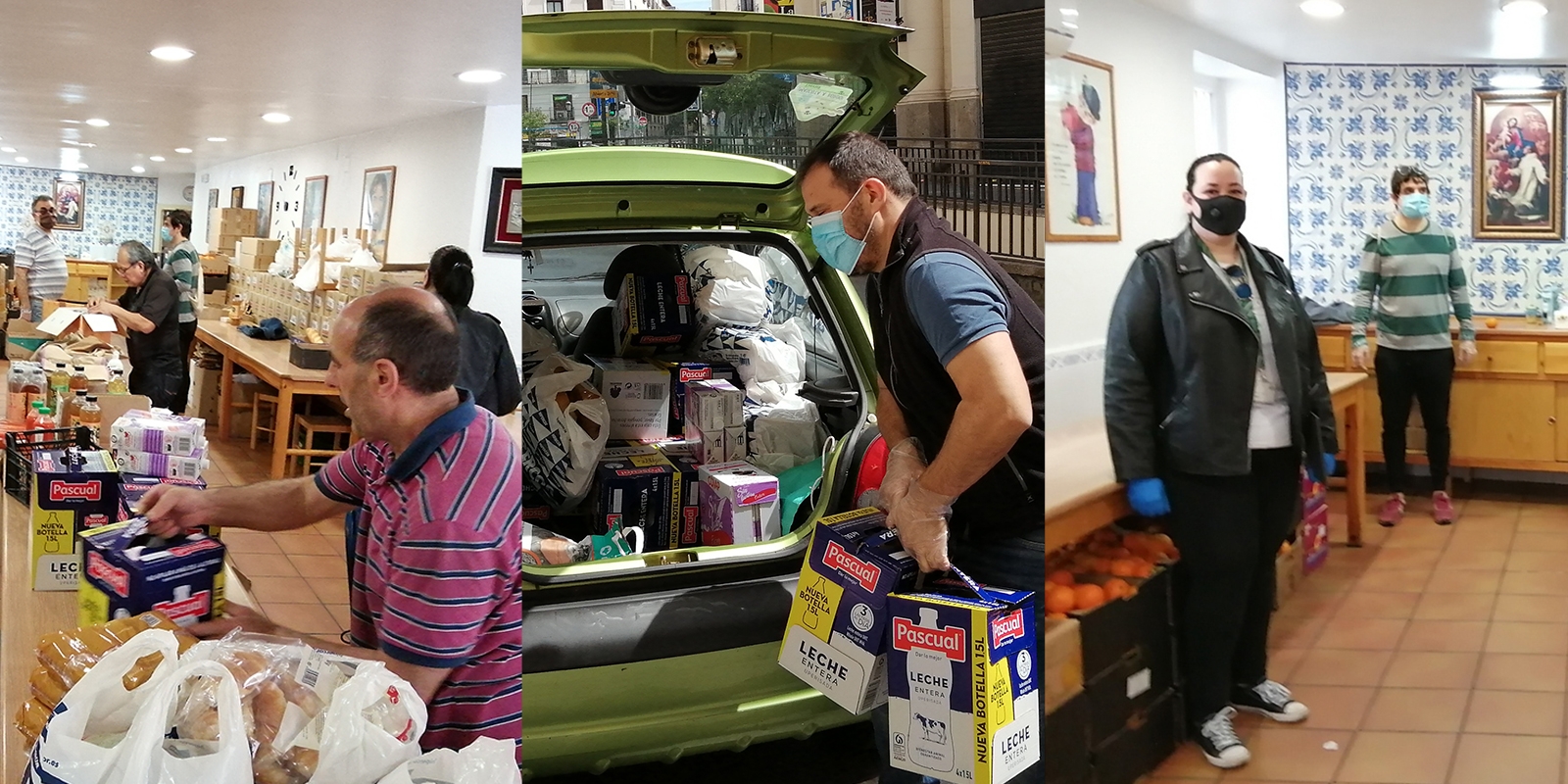 La hermandad del Silencio realiza una entrega de alimentos al comedor social Ave María