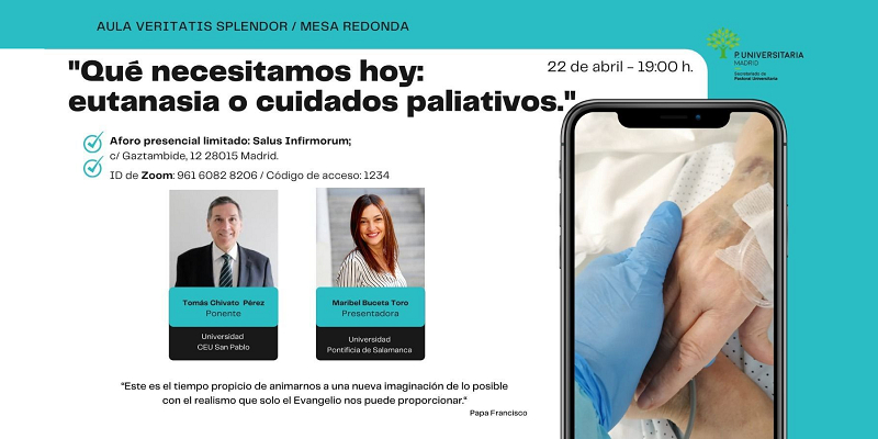 El Aula Veritatis Splendor programa una conferencia sobre eutanasia y cuidados paliativos