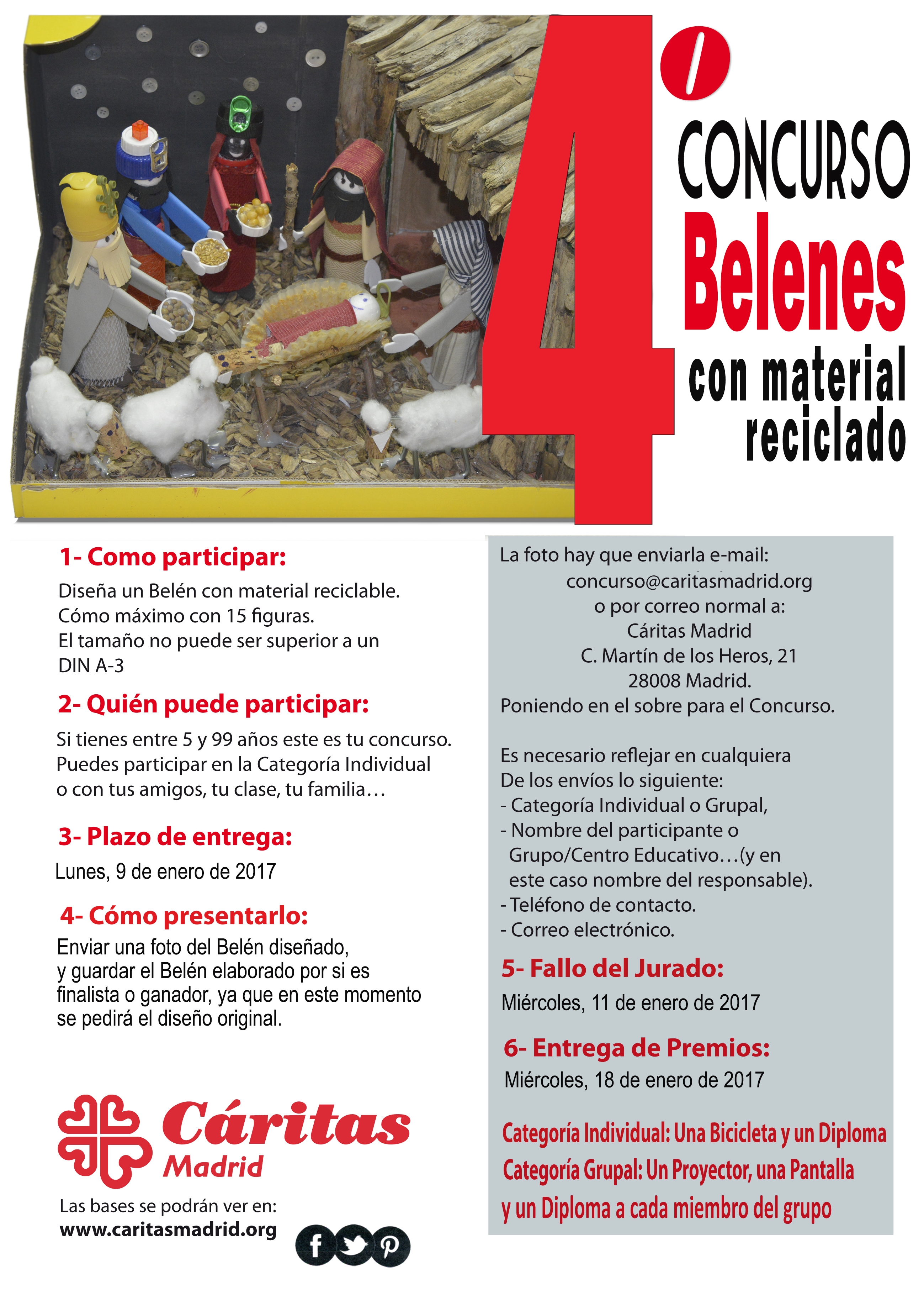 Cáritas Madrid convoca el 4º concurso de Belenes con materiales reciclados