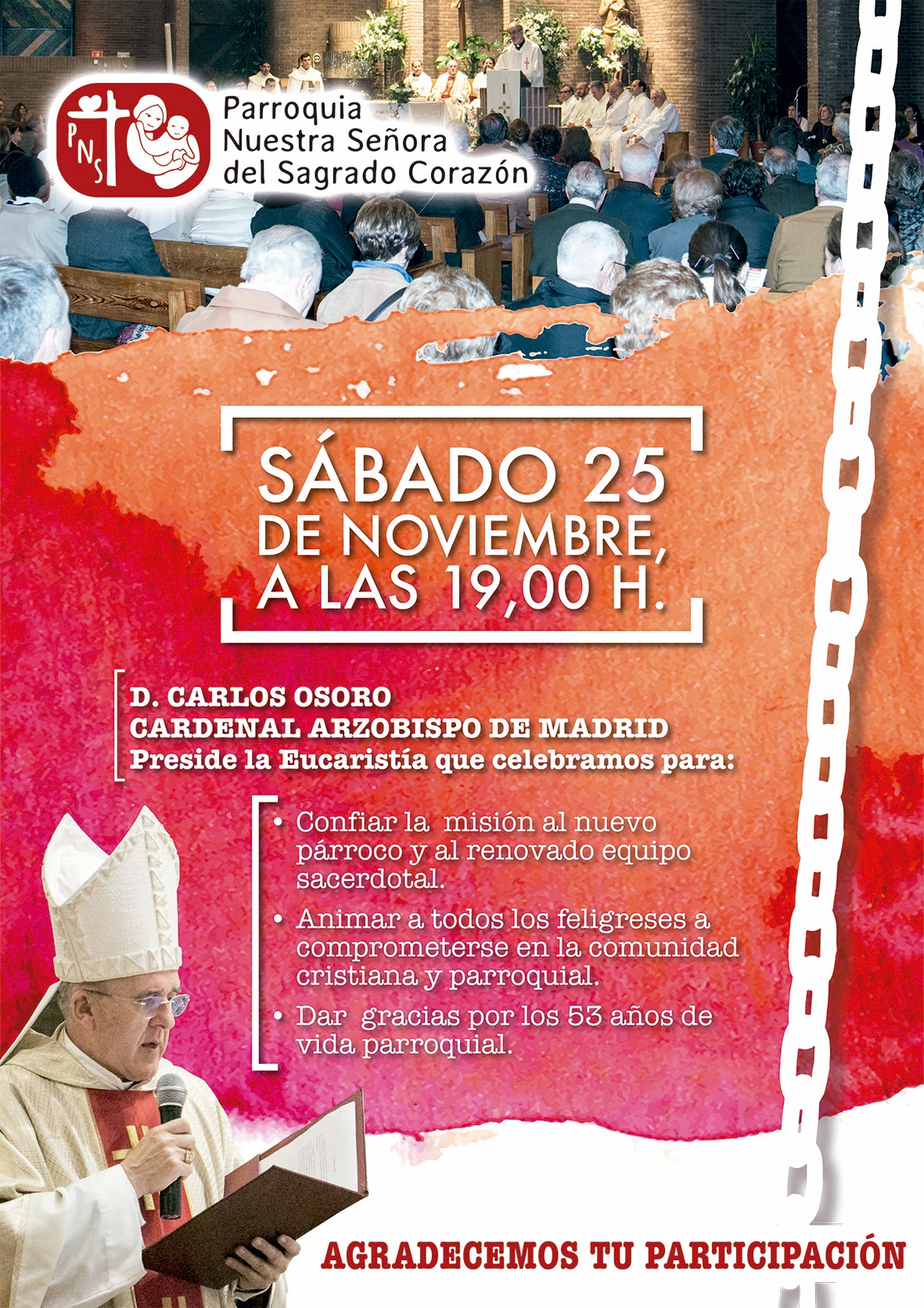 El cardenal Osoro celebra una Eucaristía en Nuestra Señora del Sagrado Corazón