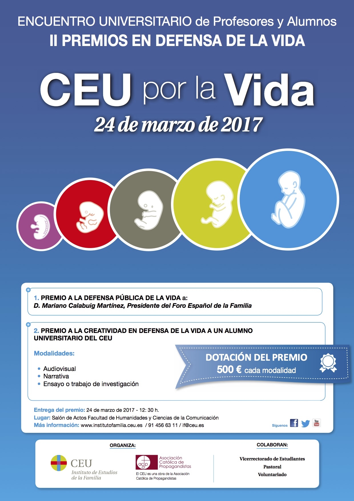 El presidente del Foro Español de la Familia, Mariano Calabuig, recoge el Premio CEU por la Vida