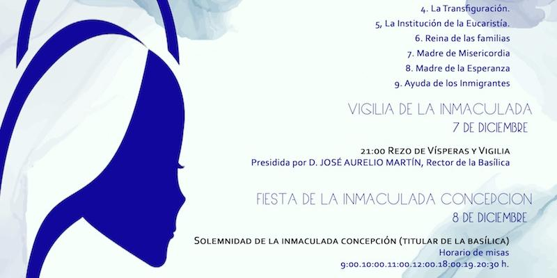 'Rosarium Virginis Mariae', lema de la novena a la Inmaculada en la basílica de la Concepción en honor a su titular