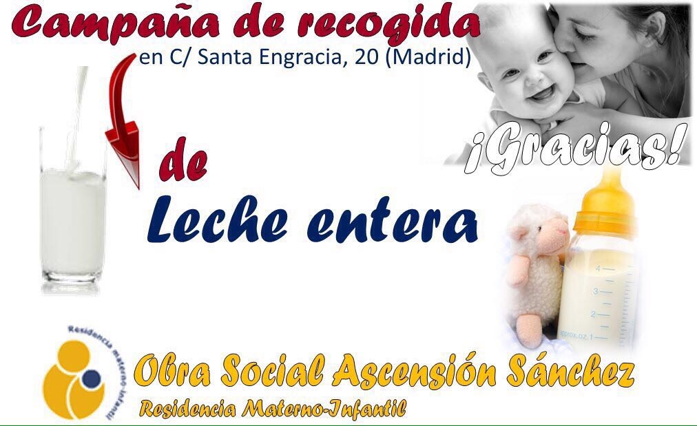 Campaña de recogida de leche entera a beneficio de la Obra Social Ascensión Sánchez