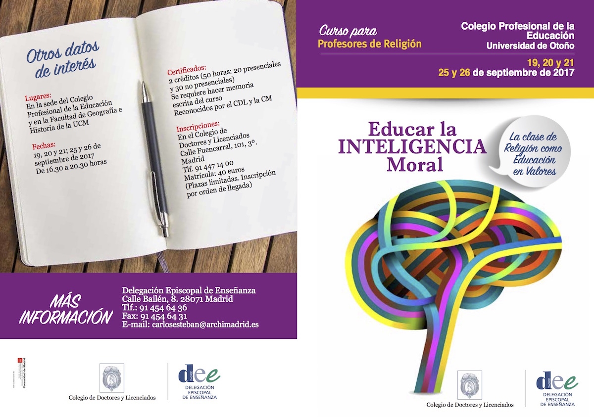 La Delegación de Enseñanza ofrece a profesores de Religión un curso centrado en 'Educar la Inteligencia Moral'