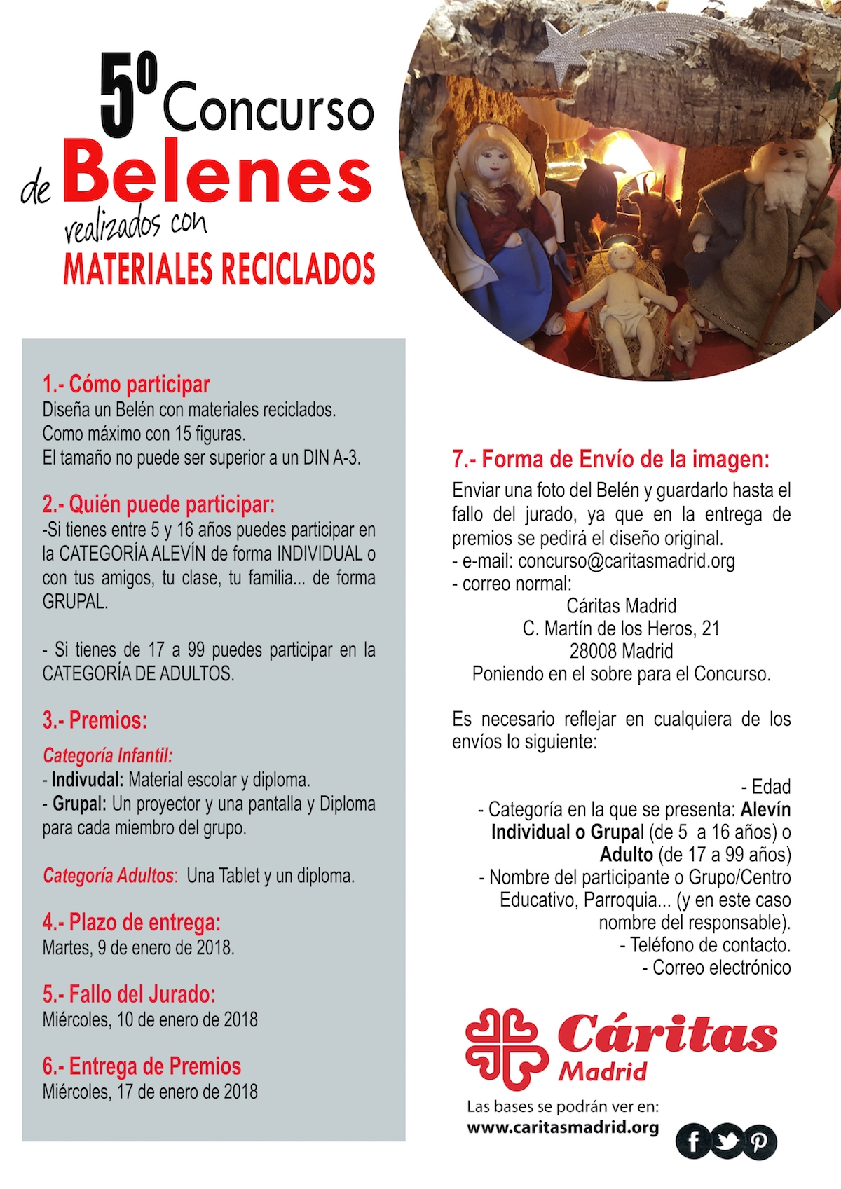 Cáritas Madrid convoca el 5º concurso de Belenes con materiales reciclados