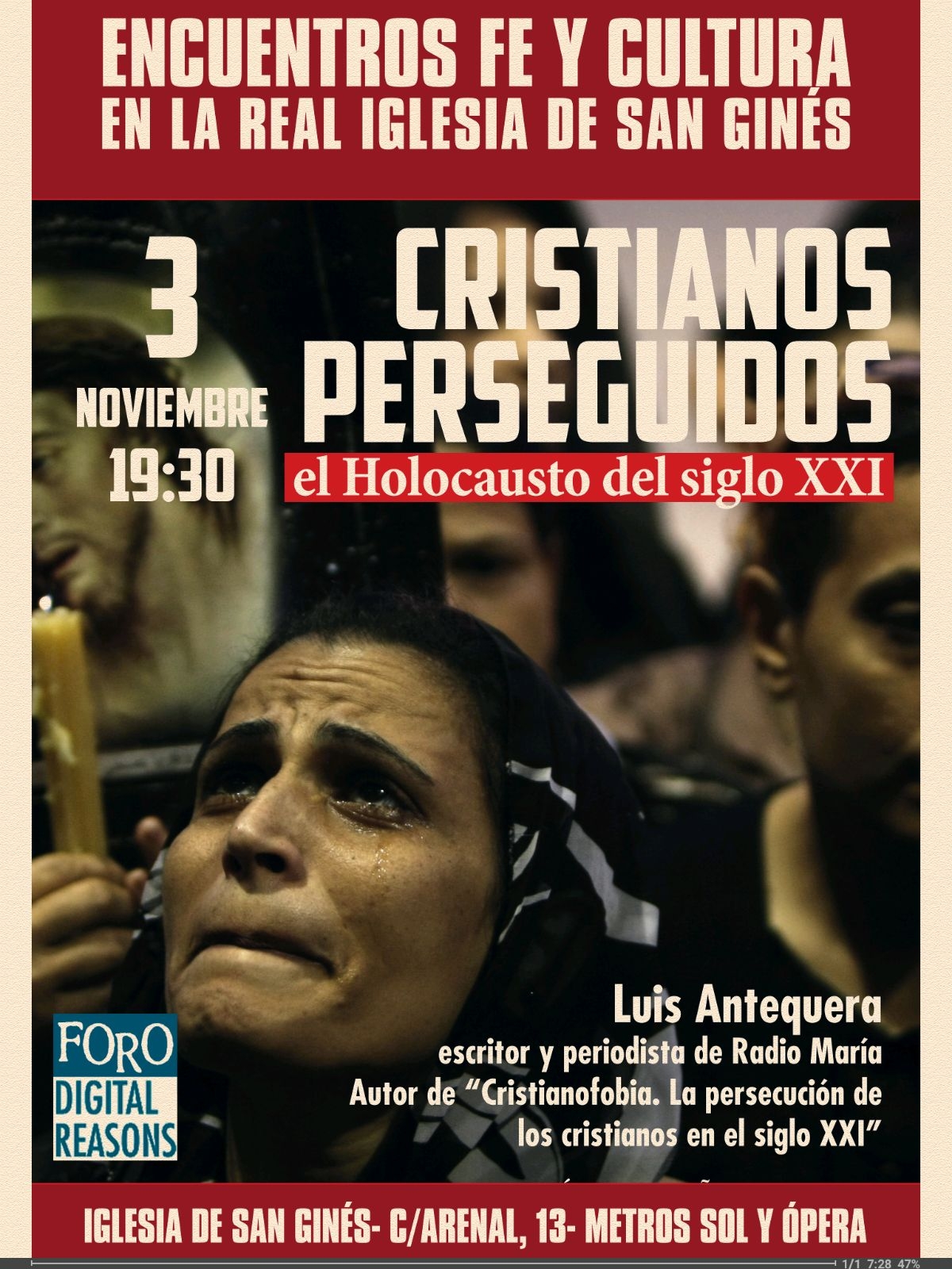 Se cancela la conferencia 'Cristianos perseguidos. El Holocausto del siglo XXI' en San Ginés