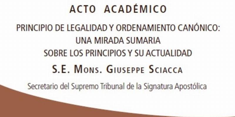 Monseñor Sciacca interviene en la UESD en el acto académico 'Principio de legalidad y ordenamiento canónico'