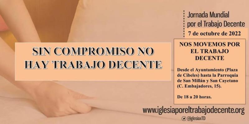 Monseñor José Cobo participa en un acto de calle por la Jornada Mundial por el Trabajo Decente