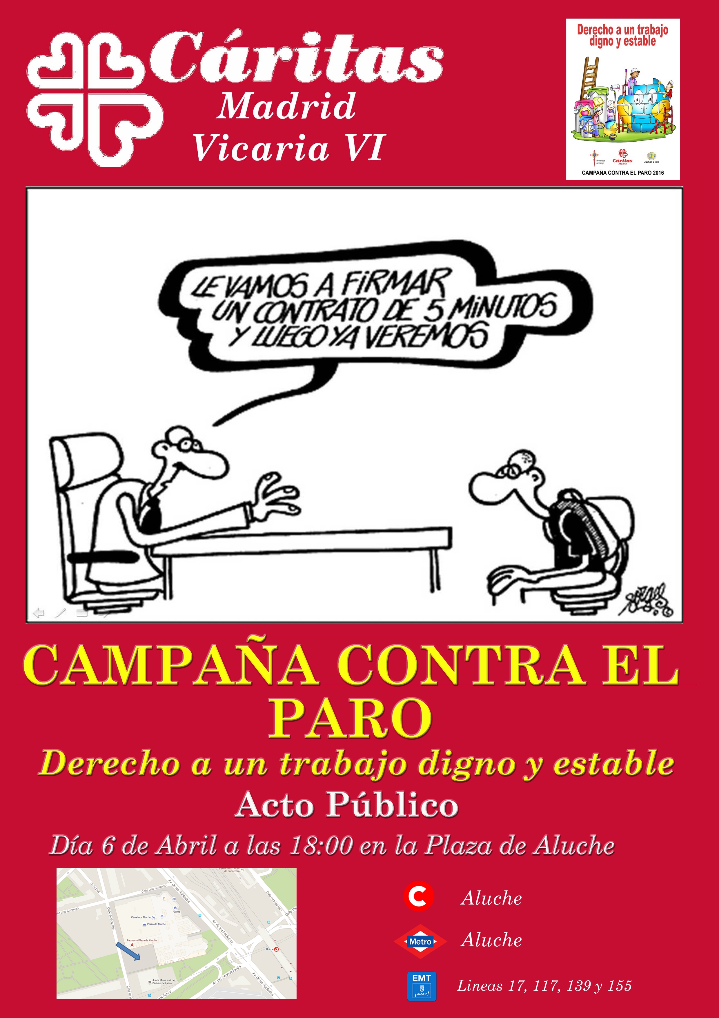 Cáritas Vicaría VI organiza un acto público con motivo de la Campaña Contra el Paro 2016