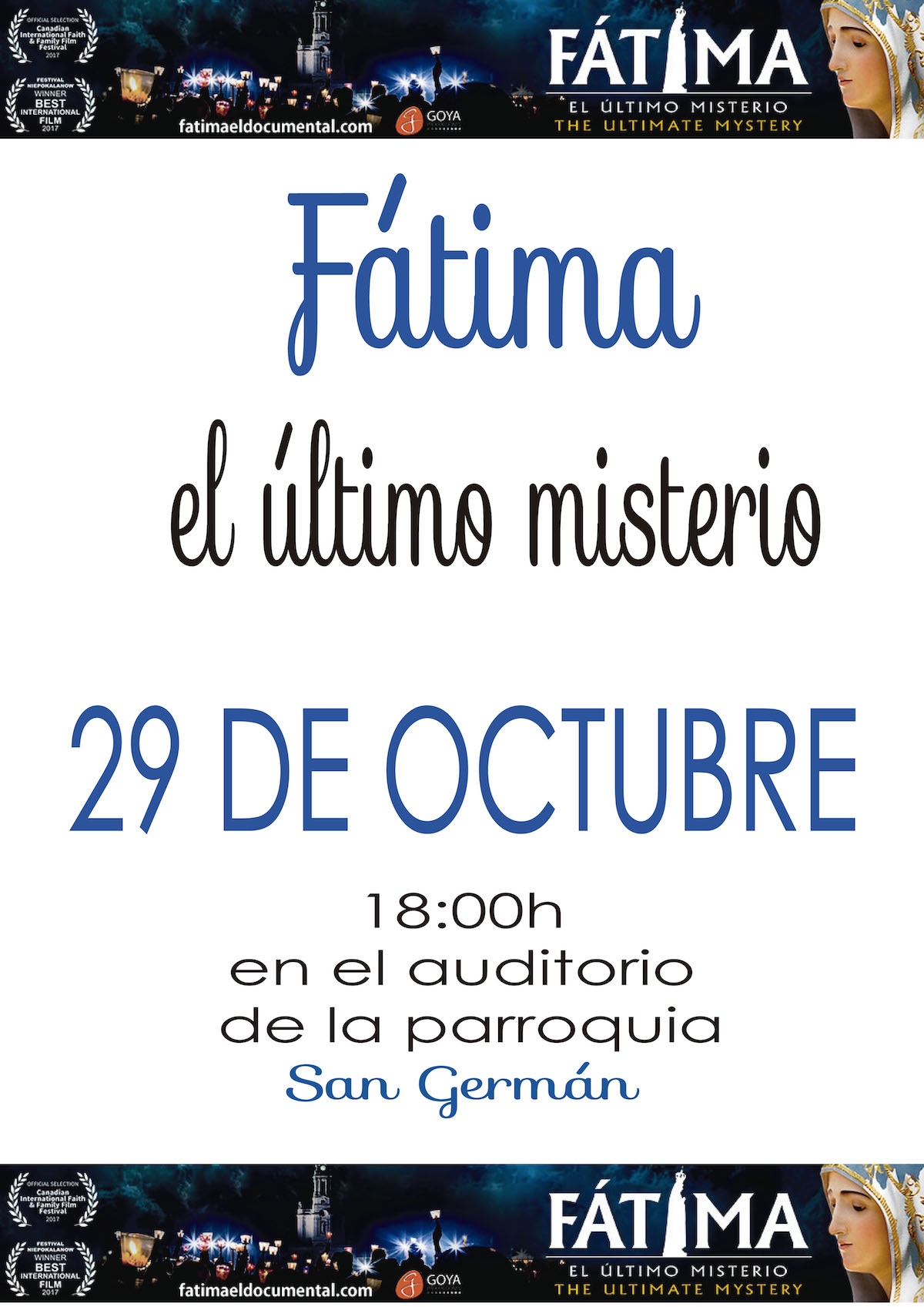 'Fátima, el último misterio' se proyecta este domingo en San Germán