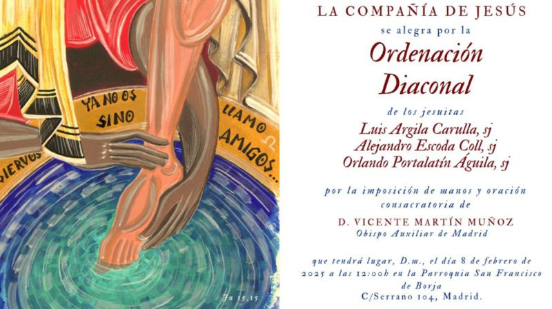 El obispo auxiliar de Madrid Vicente Martín ordena diáconos a tres jesuitas en la parroquia de san Francisco de Borja