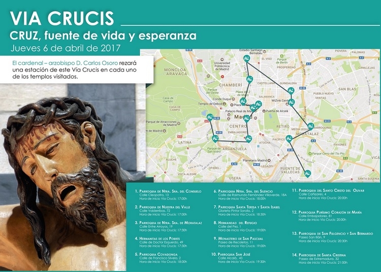 El cardenal Osoro recorre 14 parroquias este jueves en el vía crucis diocesano