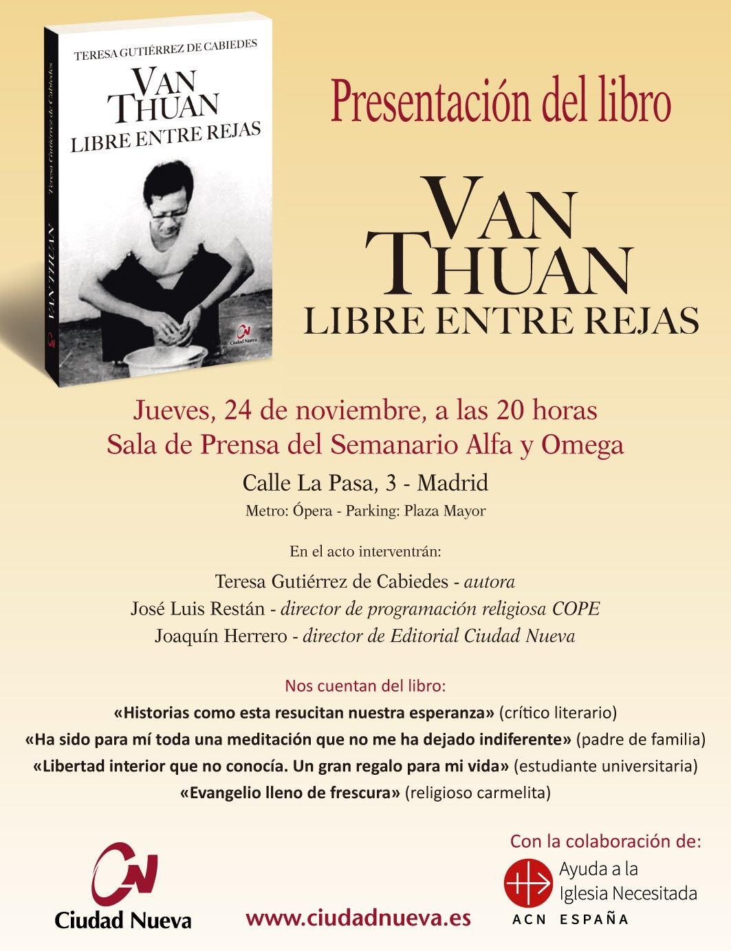 El salón de 'Alfa y Omega' acoge la presentación de 'Van Thuan. Libre entre rejas'