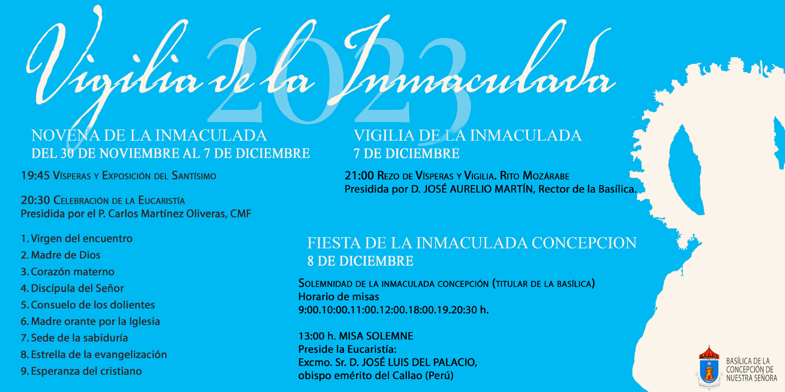 'María, gracia y esperanza en Cristo' es el lema elegido por la basílica de la Concepción para honrar a su patrona