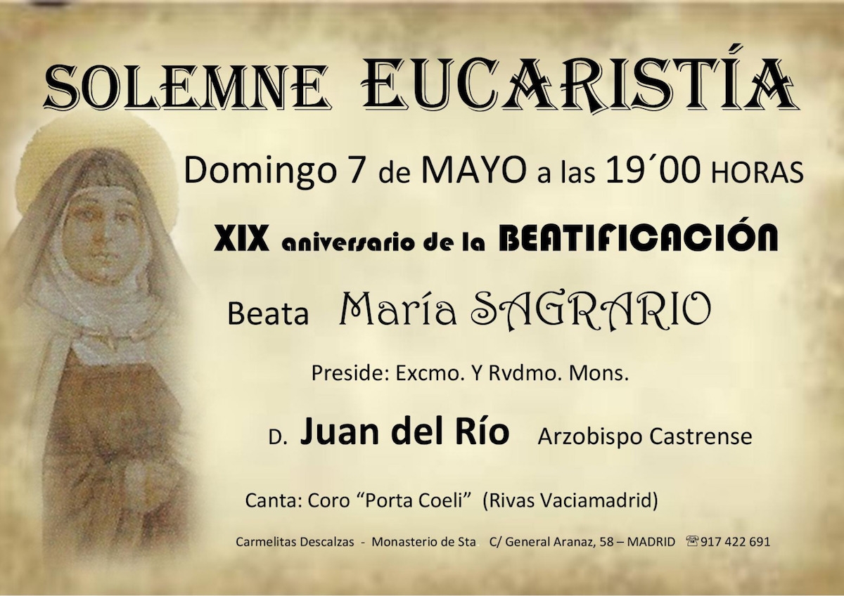 Las carmelitas celebran el XIX aniversario de la beatificación de la beata María Sagrario