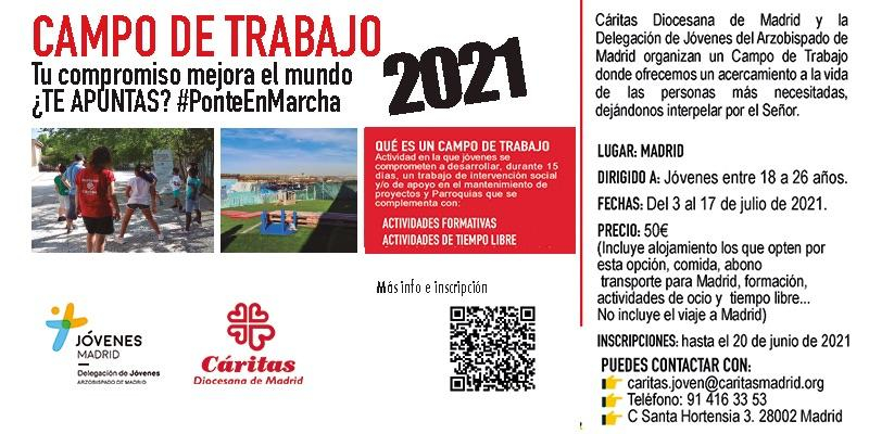 Cáritas Diocesana de Madrid y Jóvenes Madrid programan un campo de trabajo con jóvenes para el mes de julio