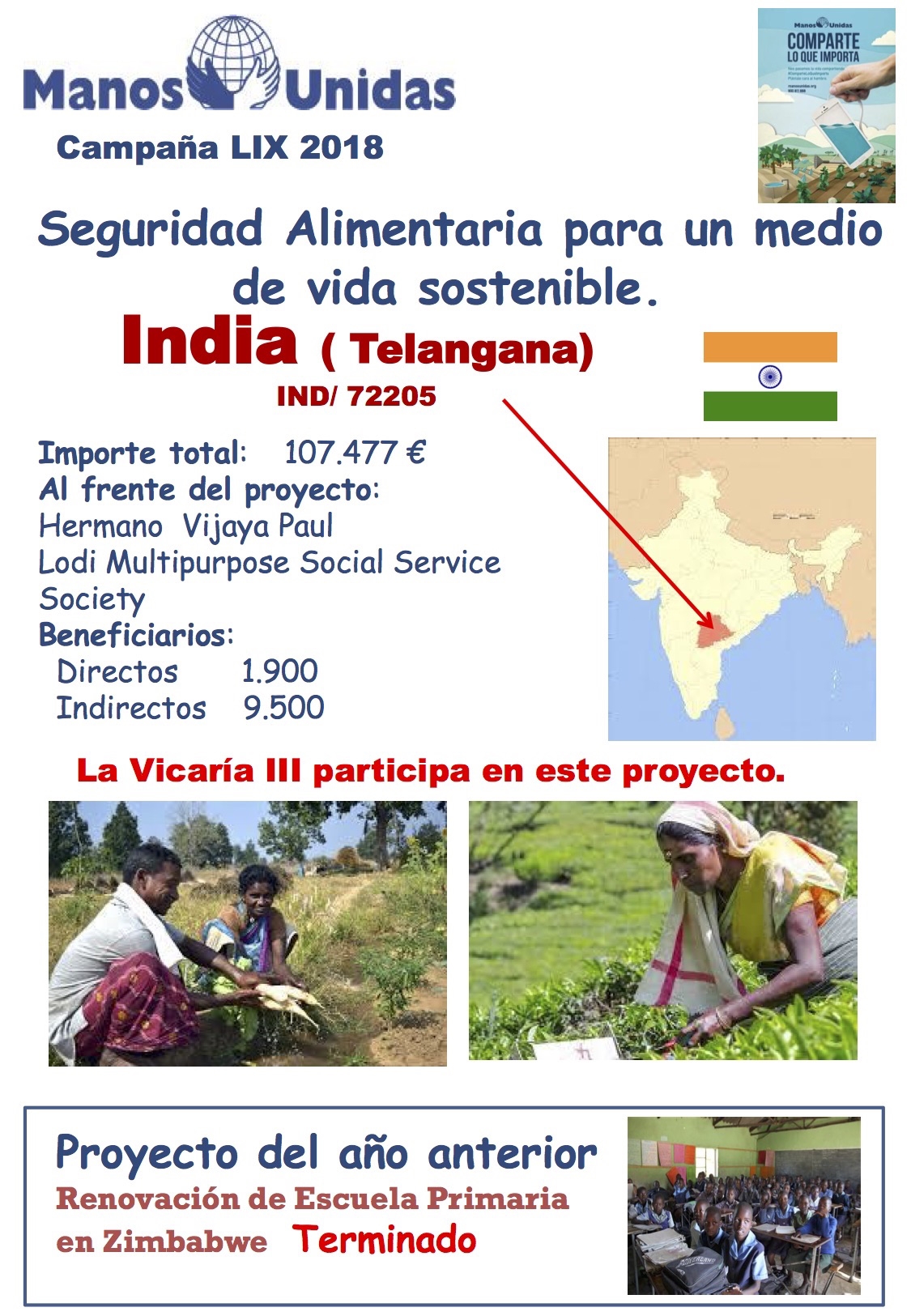 Las parroquias de la Vicaría III financian un proyecto de Manos Unidas en India
